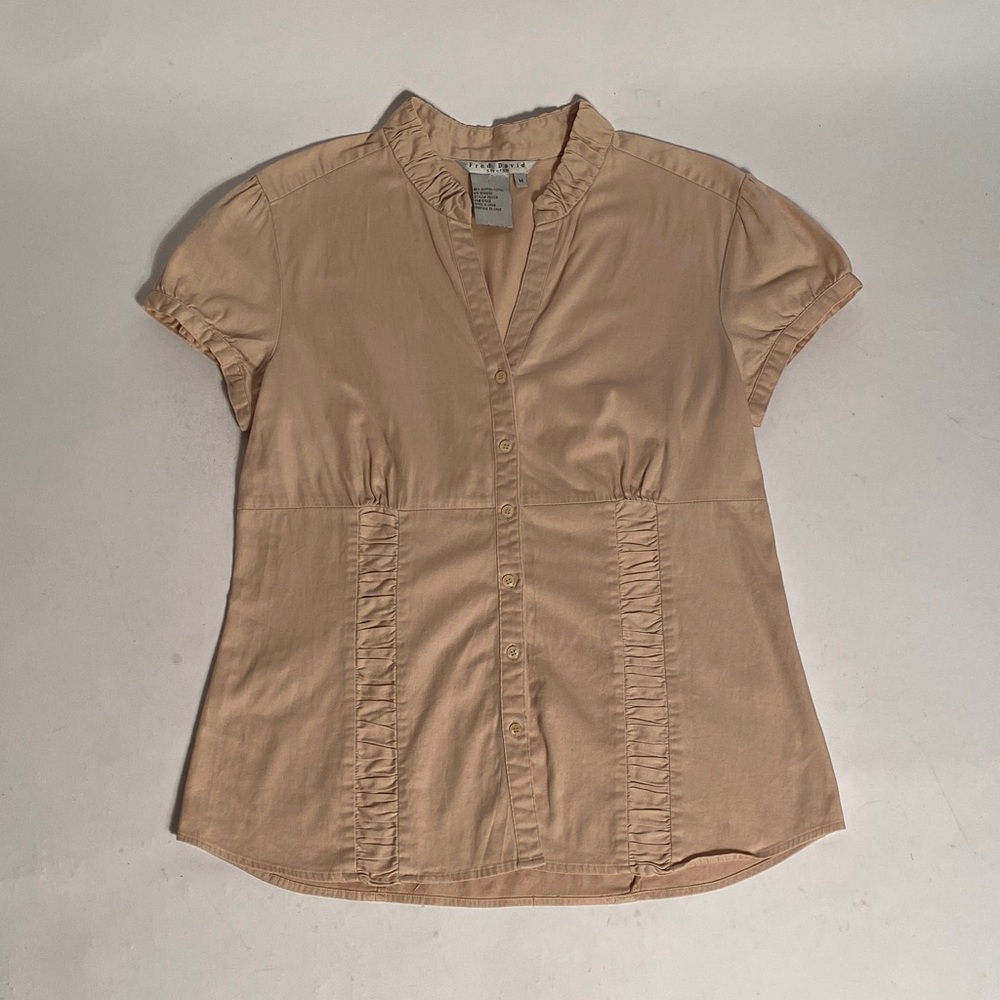 Vintage Y2K Office Siren Peachy Beige Milkmaid Top w Scrunchie Details! Medium